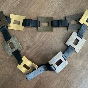 Vintage Leather Gold and Silver Geometric Belt‎